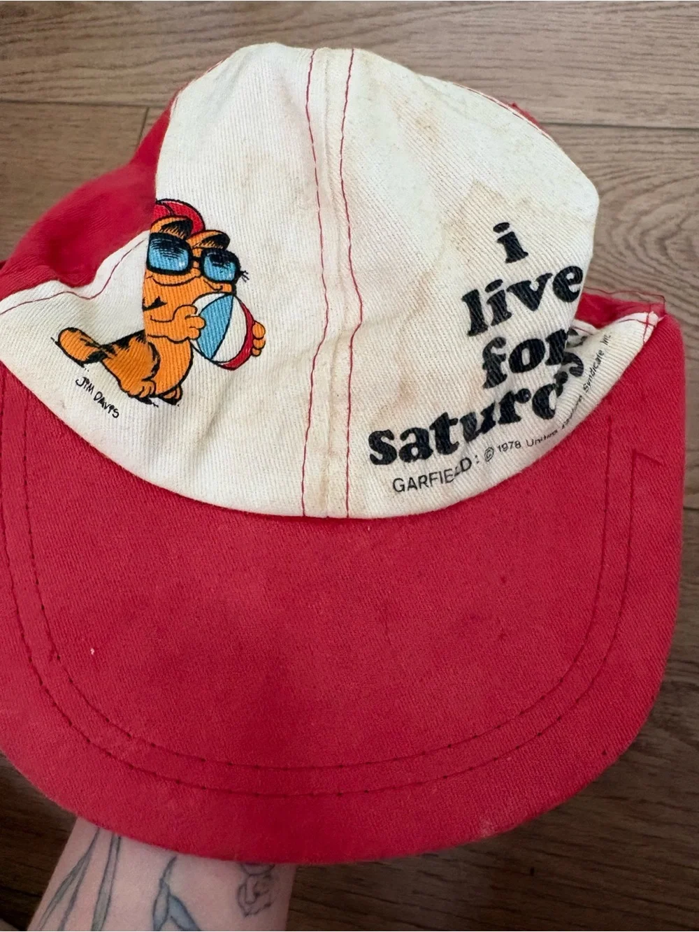 Vintage 1970s Garfield “I Live For Saturdays” Kids Hat *Read